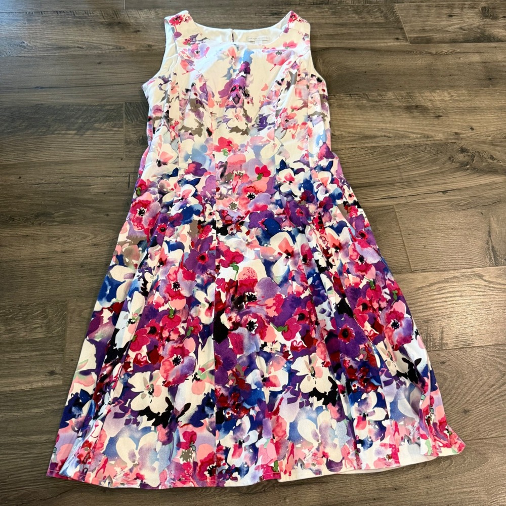 New York & Company Floral Fit Flare Dress Sleeveless Pockets Multi Color Size 6